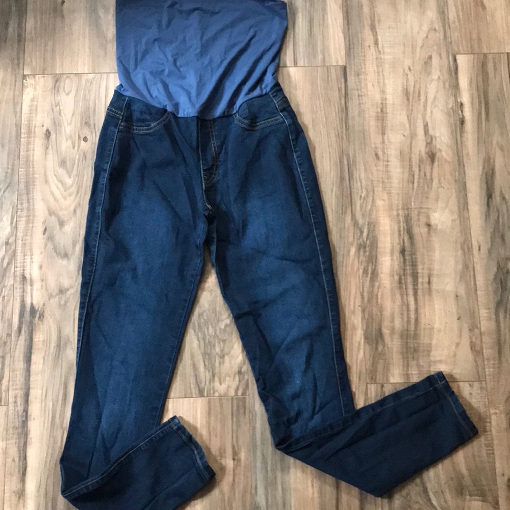 Fashion Nova dark denim blue belly band pregnancy maternity jeans size large